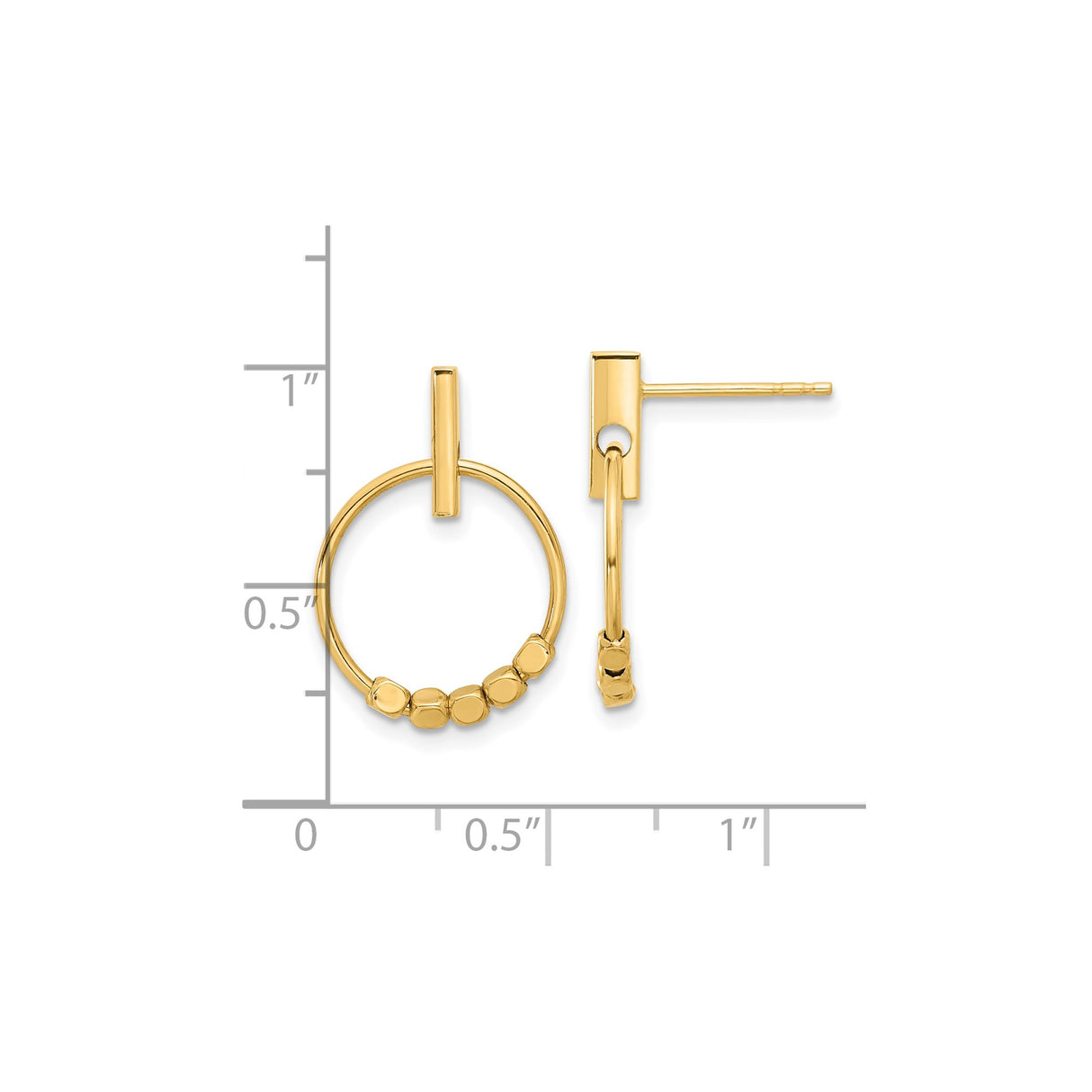 14k Yellow Gold Hoop Earrings with Textured Bead Open Circle Design, Minimalist Stud Style