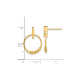 14k Yellow Gold Hoop Earrings with Textured Bead Open Circle Design, Minimalist Stud Style