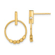 14k Yellow Gold Hoop Earrings with Textured Bead Open Circle Design, Minimalist Stud Style