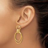 14k Yellow Gold Dangle Earrings with Interlocking Oval Hoops, Textured and Polished Design