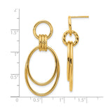 14k Yellow Gold Dangle Earrings with Interlocking Oval Hoops, Textured and Polished Design