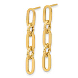 14k Yellow Gold Drop Earrings with Oval and Rope-Style Round Links, Textured and Polished Finish