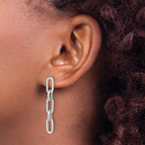 14k White Gold Dangle Earrings with Chain Link Design, Polished Oval and Textured Rope Links