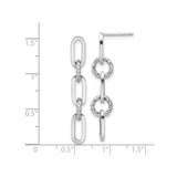 14k White Gold Dangle Earrings with Chain Link Design, Polished Oval and Textured Rope Links