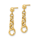 14k Yellow Gold Dangle Earrings with Interlocking Oval and Round Links, Polished Modern Design