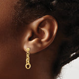 14k Yellow Gold Dangle Earrings with Interlocking Oval and Round Links, Polished Modern Design