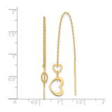 14k Yellow Gold Threader Earrings with Open Heart Charms and Delicate Chain Design