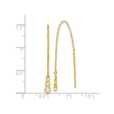 14k Yellow Gold Threader Earrings with Graduated Cubic Zirconia, Modern Pull Through Dangle Design