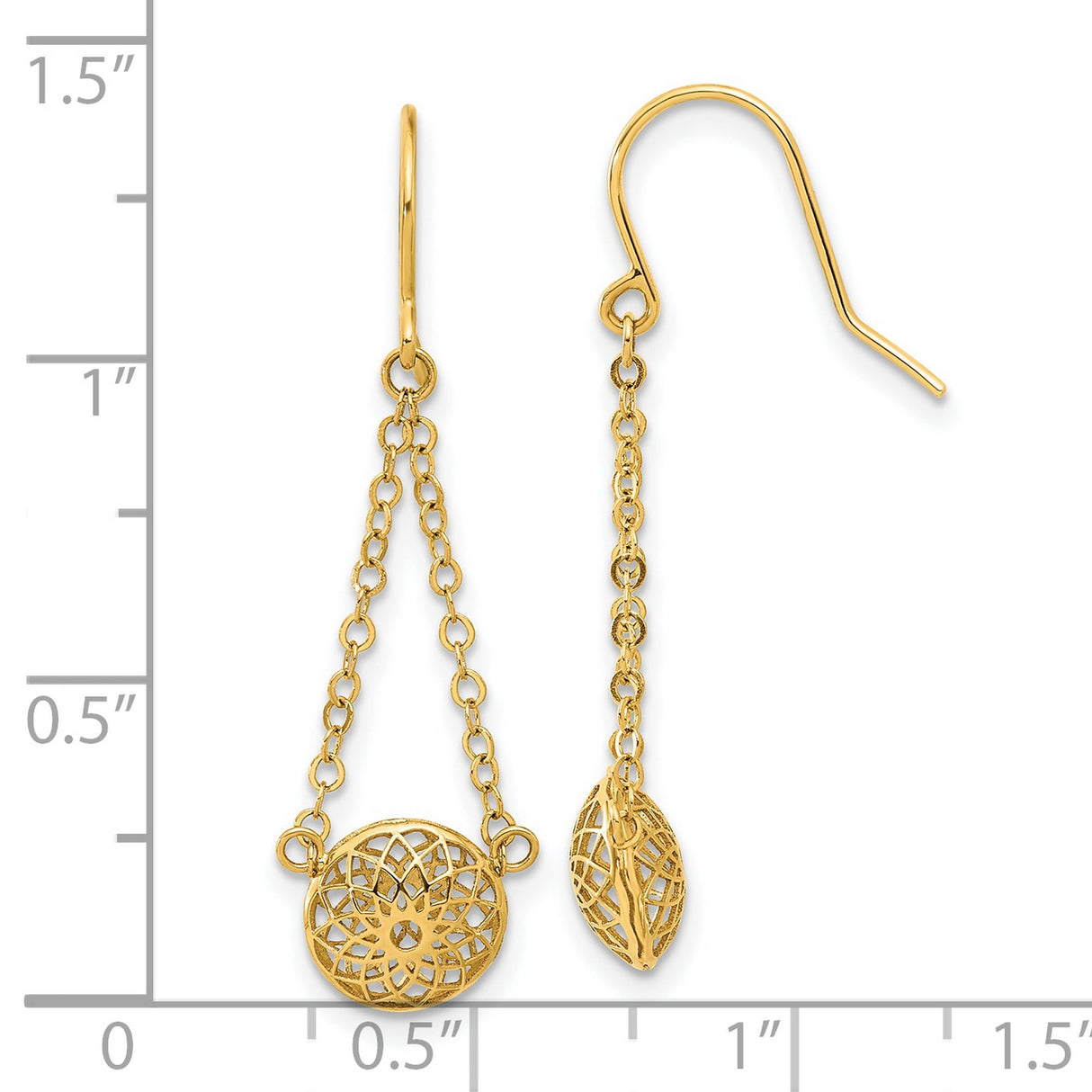 14k Yellow Gold Drop Earrings with Openwork Floral and Marquise Filigree Design