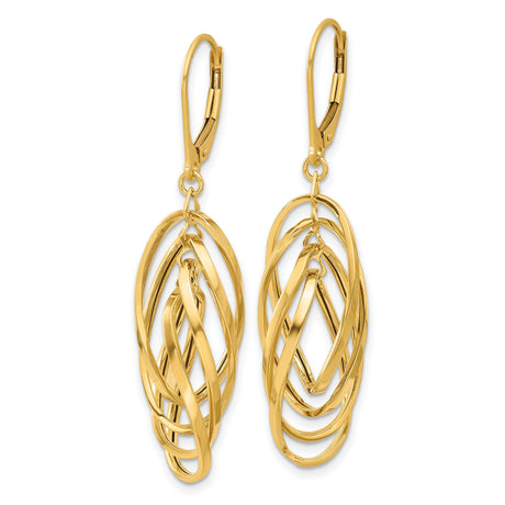 14k Yellow Gold Dangle Earrings with Interlocking Twisted Oval Hoops and Teardrop Loop Design