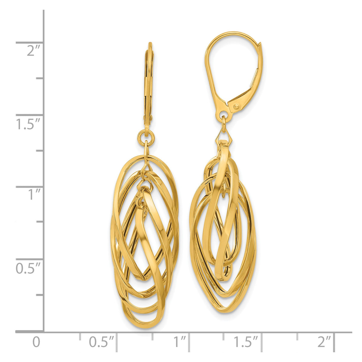 14k Yellow Gold Dangle Earrings with Interlocking Twisted Oval Hoops and Teardrop Loop Design