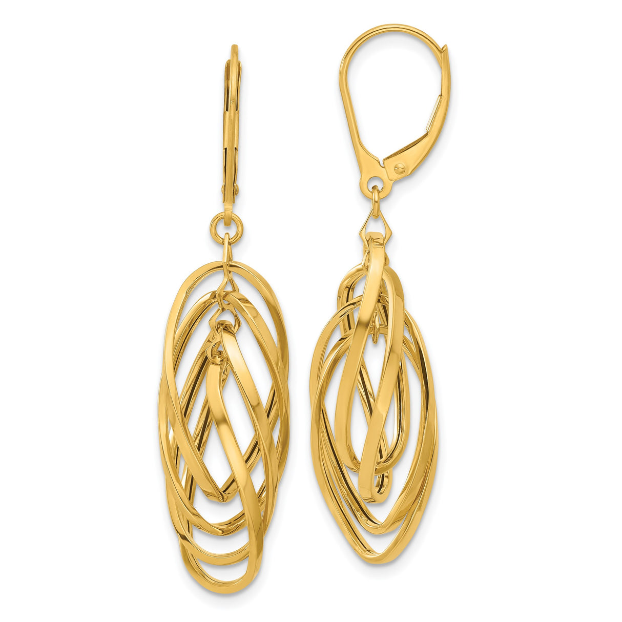 14k Yellow Gold Dangle Earrings with Interlocking Twisted Oval Hoops and Teardrop Loop Design