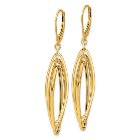 14k Yellow Gold Dangle Earrings with Layered Open Oval Loops, Leverback, Minimalist Style