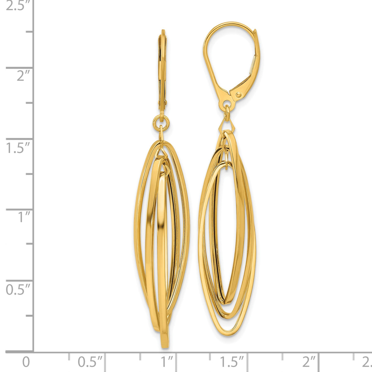 14k Yellow Gold Dangle Earrings with Layered Open Oval Loops, Leverback, Minimalist Style
