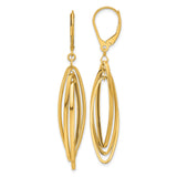14k Yellow Gold Dangle Earrings with Layered Open Oval Loops, Leverback, Minimalist Style