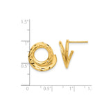 14k Yellow Gold Stud Earrings with Twisted Swirl Design, Polished and Diamond Cut Finish