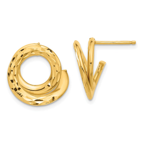 14k Yellow Gold Stud Earrings with Twisted Swirl Design, Polished and Diamond Cut Finish