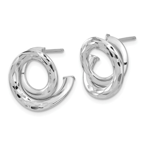 14k White Gold Swirl Stud Earrings with Twisted Loop and Diamond-Cut Finish