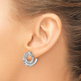 14k White Gold Swirl Stud Earrings with Twisted Loop and Diamond-Cut Finish
