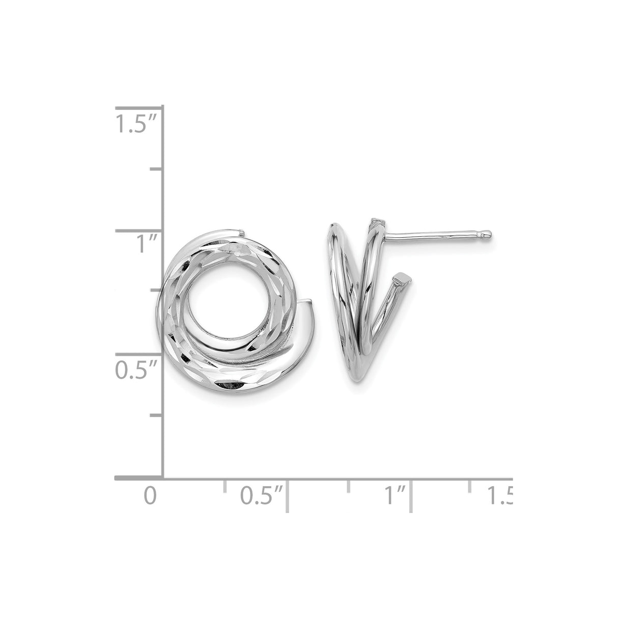 14k White Gold Swirl Stud Earrings with Twisted Loop and Diamond-Cut Finish