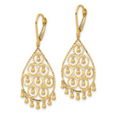 14k Yellow Gold Teardrop Dangle Earrings with Filigree Pattern and Bead Accents