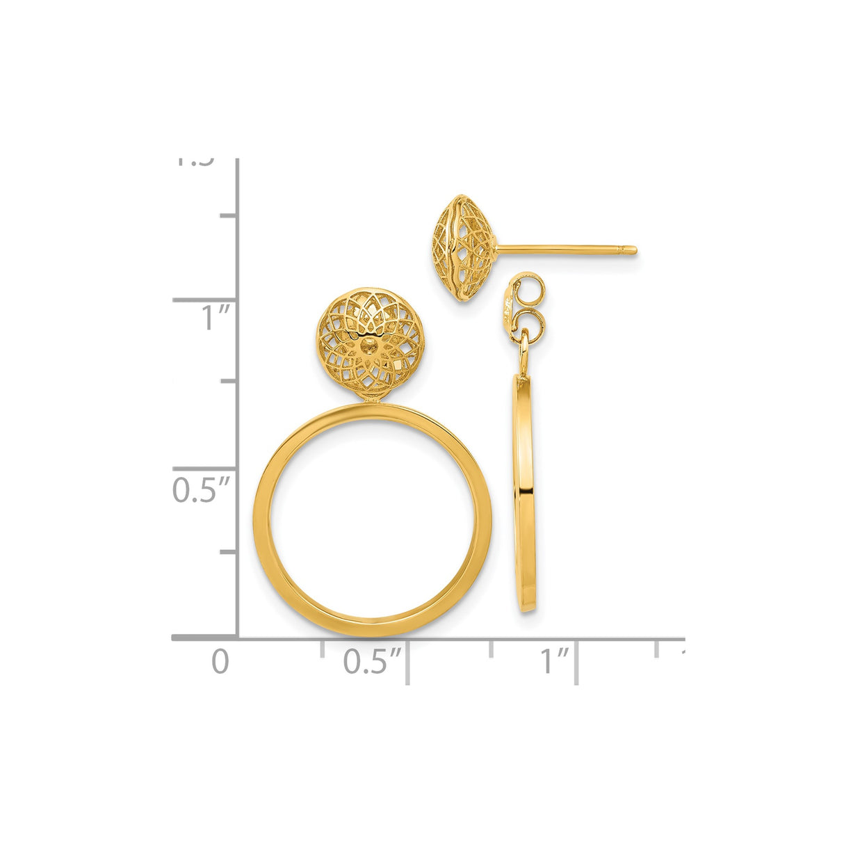 14k Yellow Gold Dangle Earrings with Lotus Filigree Floral Cutout Design, Boho Yoga Inspired