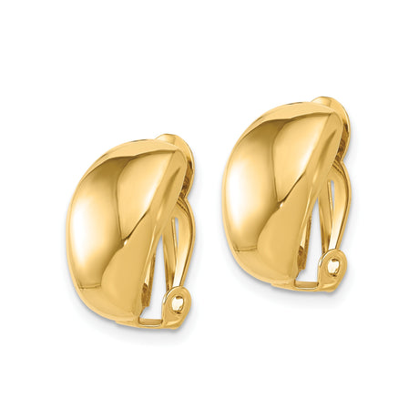 14K Yellow Gold Domed Clip On Earrings For Unpierced Ears