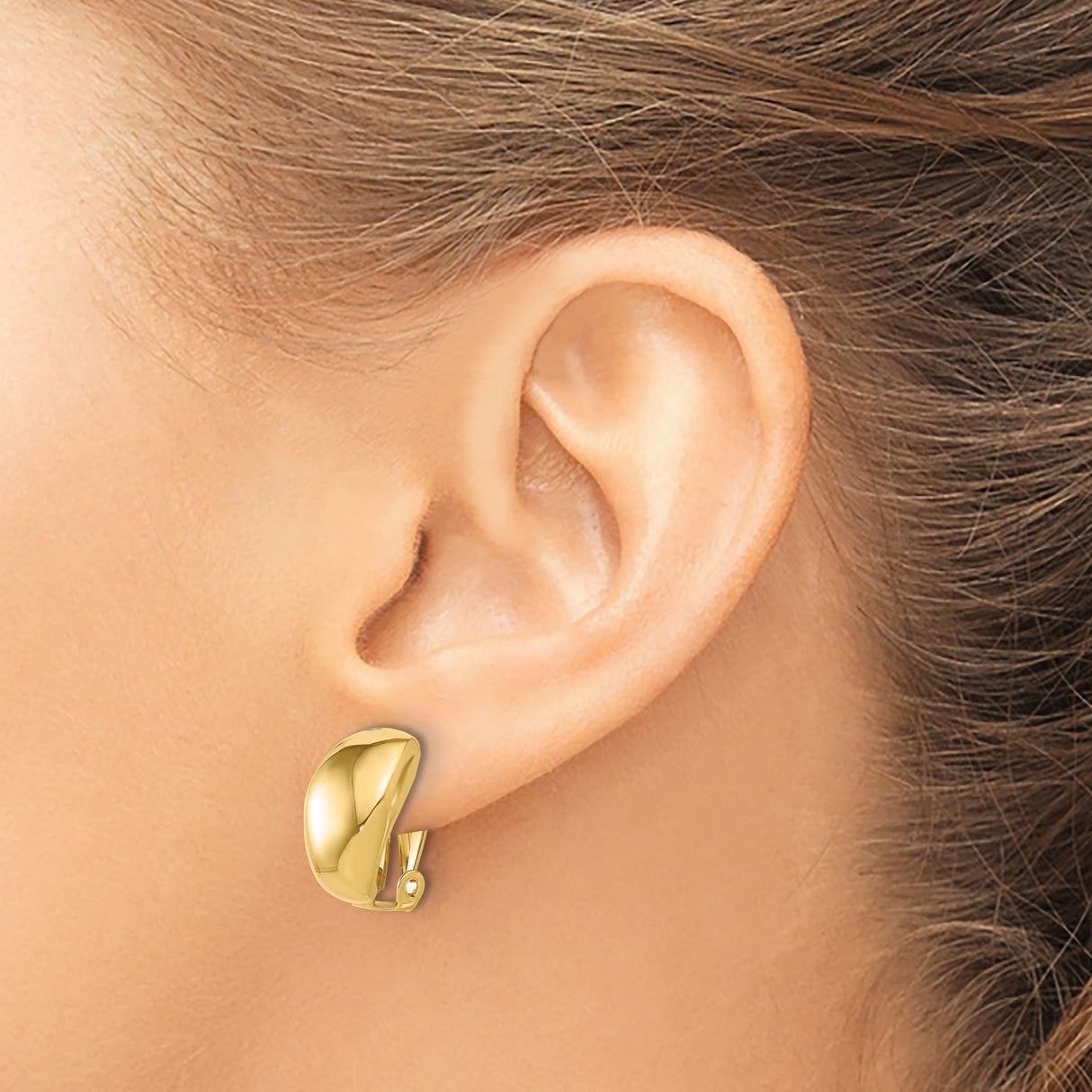 14K Yellow Gold Domed Clip On Earrings For Unpierced Ears