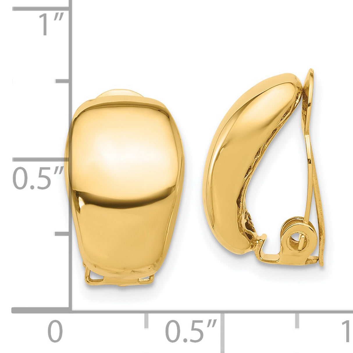 14K Yellow Gold Domed Clip On Earrings For Unpierced Ears