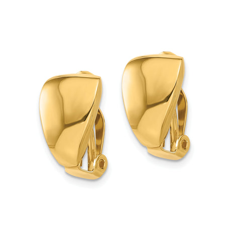 14K Yellow Gold Clip On Earrings Smooth Finish Omega Clips