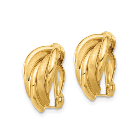 14K Yellow Gold Clip On Earrings Dome Design Omega Back