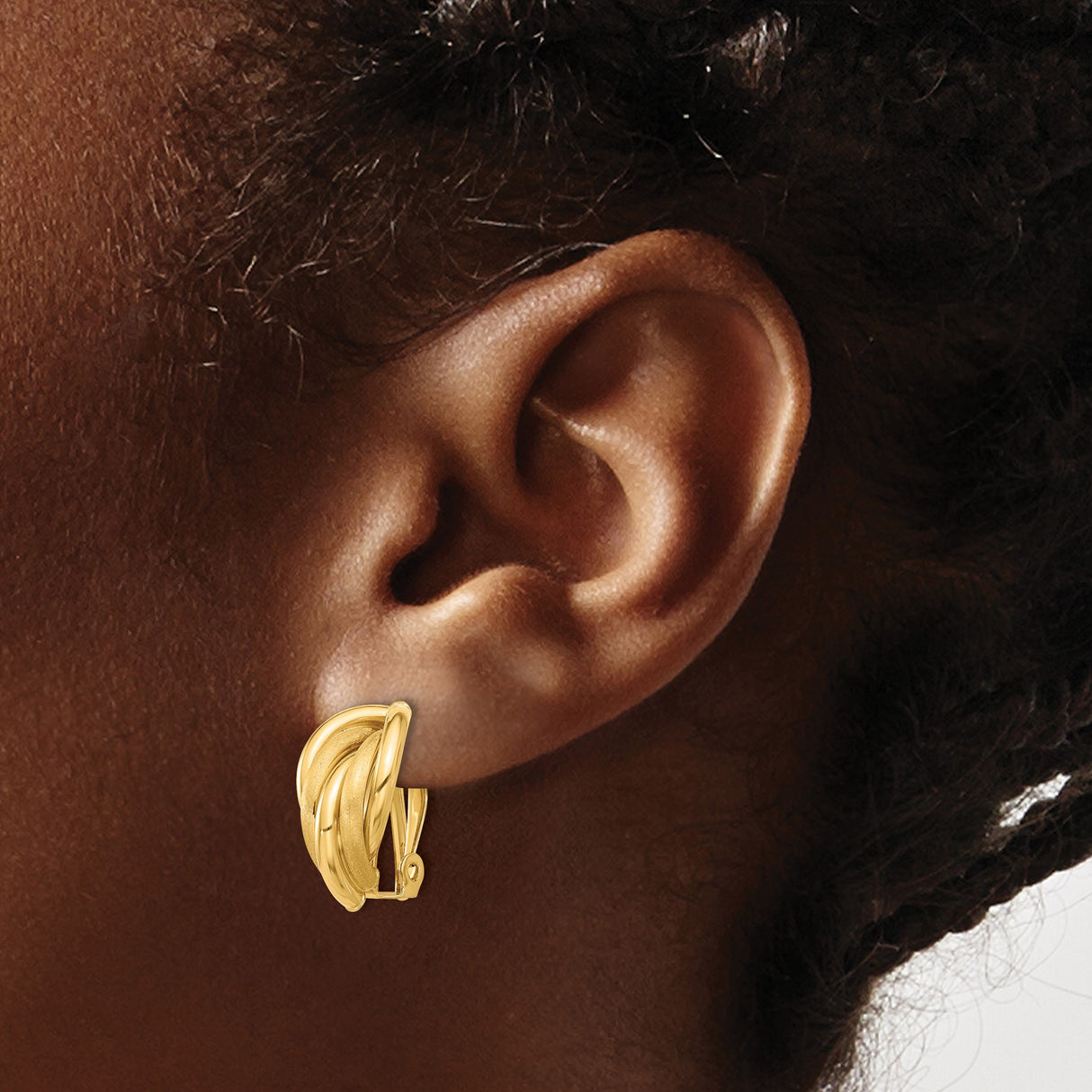 14K Yellow Gold Clip On Earrings Dome Design Omega Back