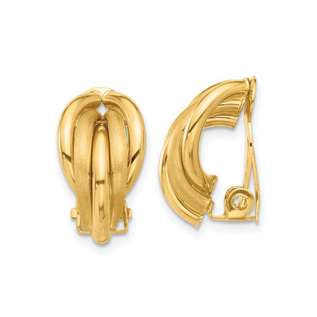 14k Yellow Gold Clip-On Earrings for Women with Layered Bold Dome Design, Polished and Brushed Finish, Non-Pierced Omega Clip Backs, Textured Formal Statement Earrings for Everyday Elegance