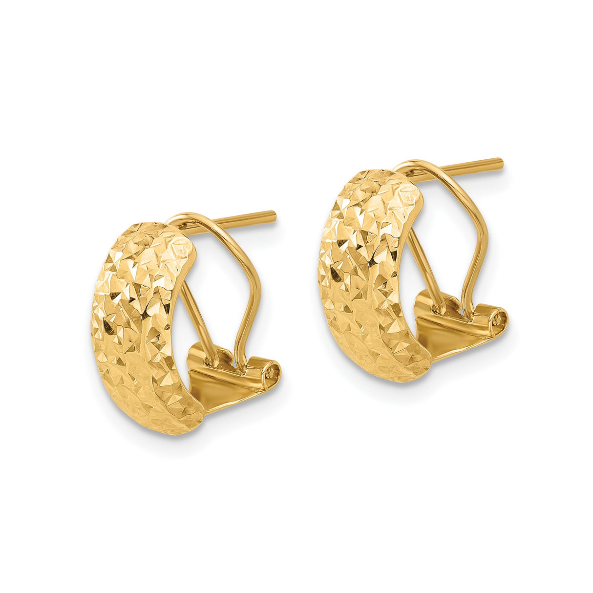 14k Yellow Gold Hoop Earrings, Diamond-Cut Textured Latch Back Round Style for Women