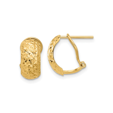 14k Yellow Gold Hoop Earrings, Diamond-Cut Textured Latch Back Round Style for Women