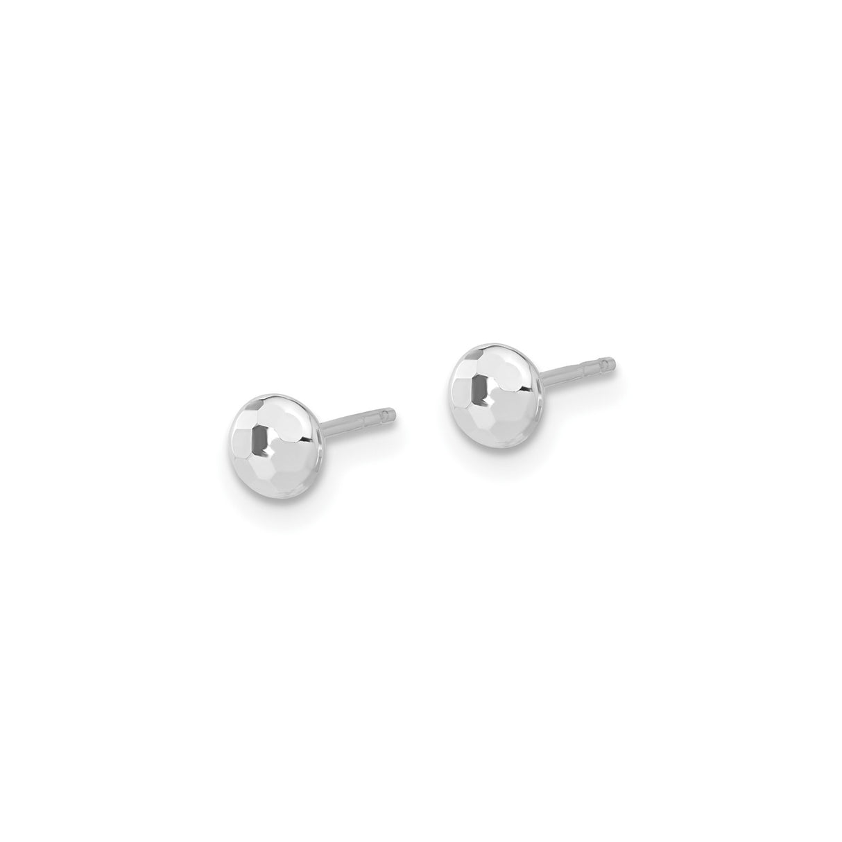 14k White Gold Stud Earrings, Faceted Ball with Diamond-Cut Finish, Minimalist Style