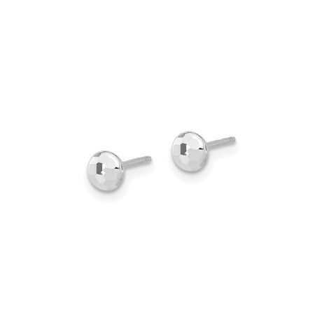 14k White Gold Stud Earrings, Faceted Ball with Diamond-Cut Finish, Minimalist Style