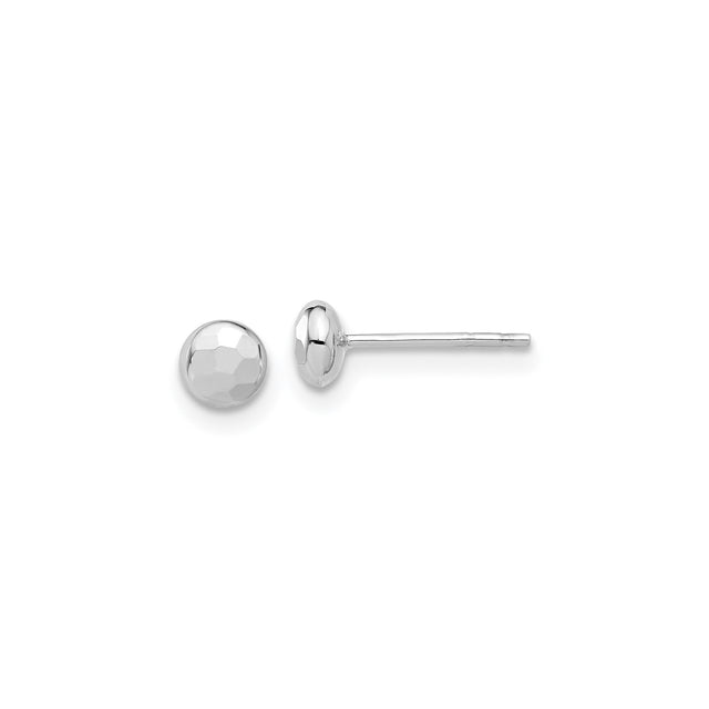 14k White Gold Stud Earrings, Faceted Ball with Diamond-Cut Finish, Minimalist Style