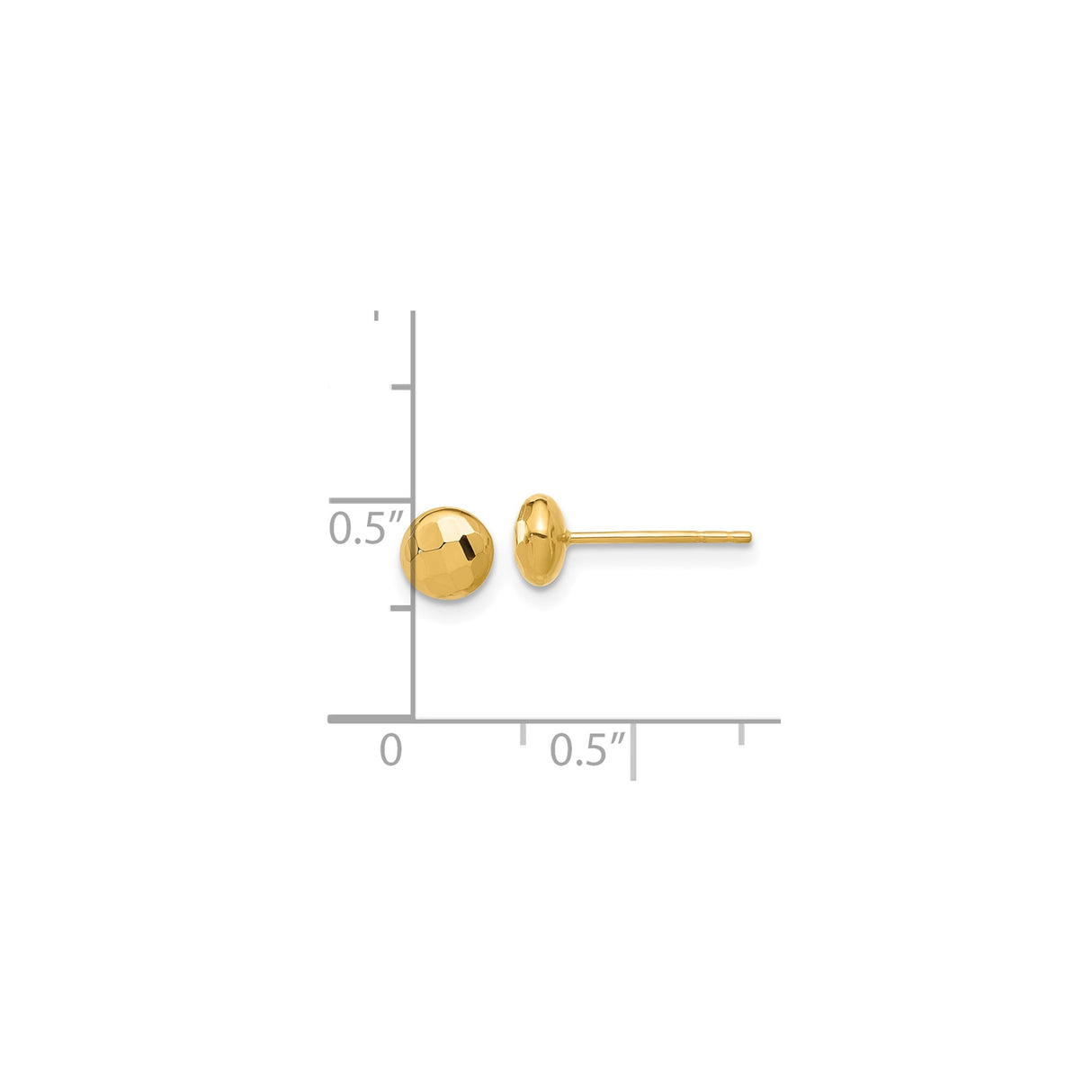 14k Yellow Gold Stud Earrings, Hammered Ball Design with Faceted Texture and Polished Finish