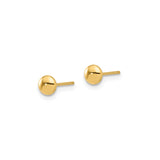 14k Yellow Gold Stud Earrings, Domed Polished Button Design, Lightweight Minimalist Style