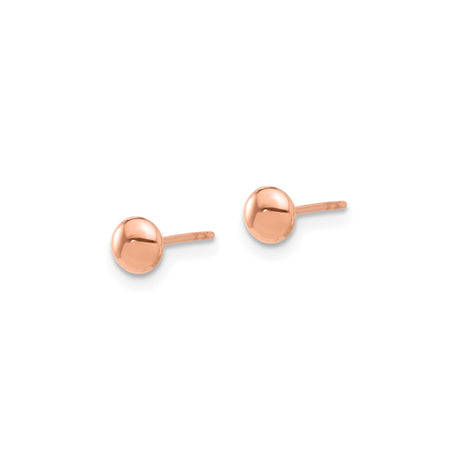 14k Rose Gold Ball Stud Earrings, Smooth Polished Round Studs, Minimalist Style for Women