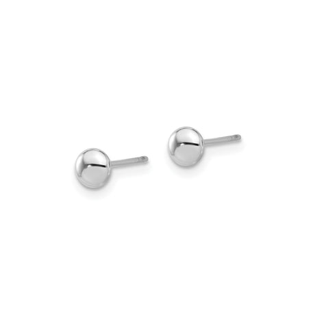 14k White Gold Ball Stud Earrings, Polished Round Minimalist Style for Women