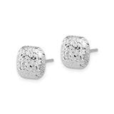 14k White Gold Cushion Cut Stud Earrings, Diamond Cut Textured Square Design