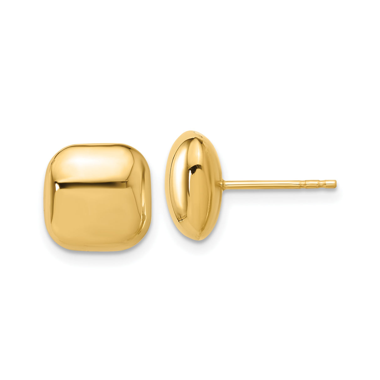 14k Yellow Gold Cushion Square Stud Earrings, Polished Finish, Minimalist Style for Women