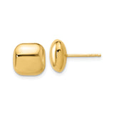 14k Yellow Gold Cushion Square Stud Earrings, Polished Finish, Minimalist Style for Women
