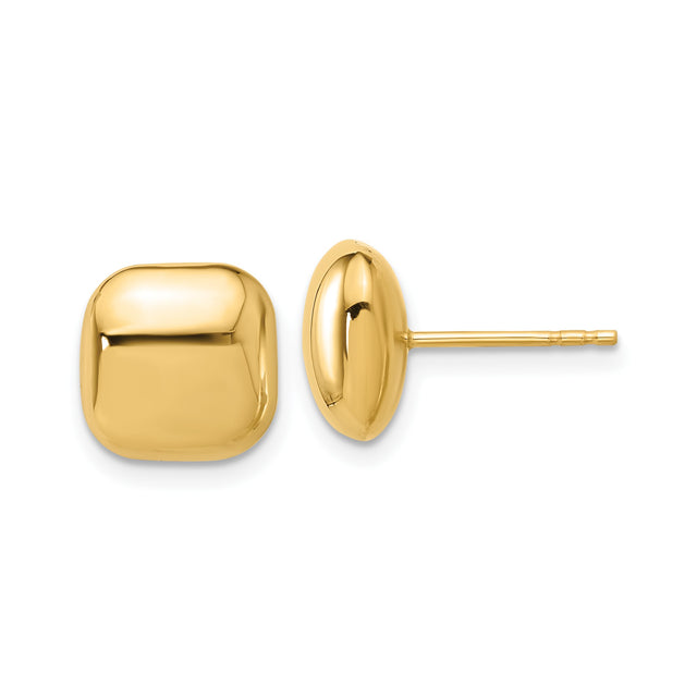 14k Yellow Gold Cushion Square Stud Earrings, Polished Finish, Minimalist Style for Women