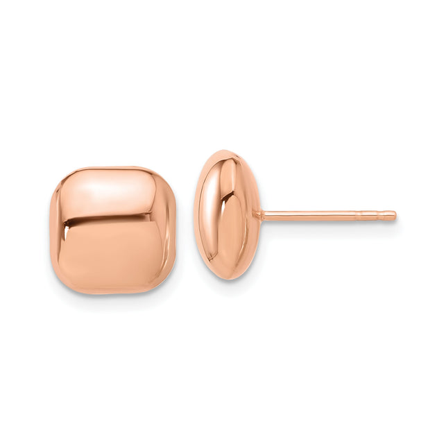 14k Rose Gold Cushion Stud Earrings, Modern Minimalist Square Design for Women