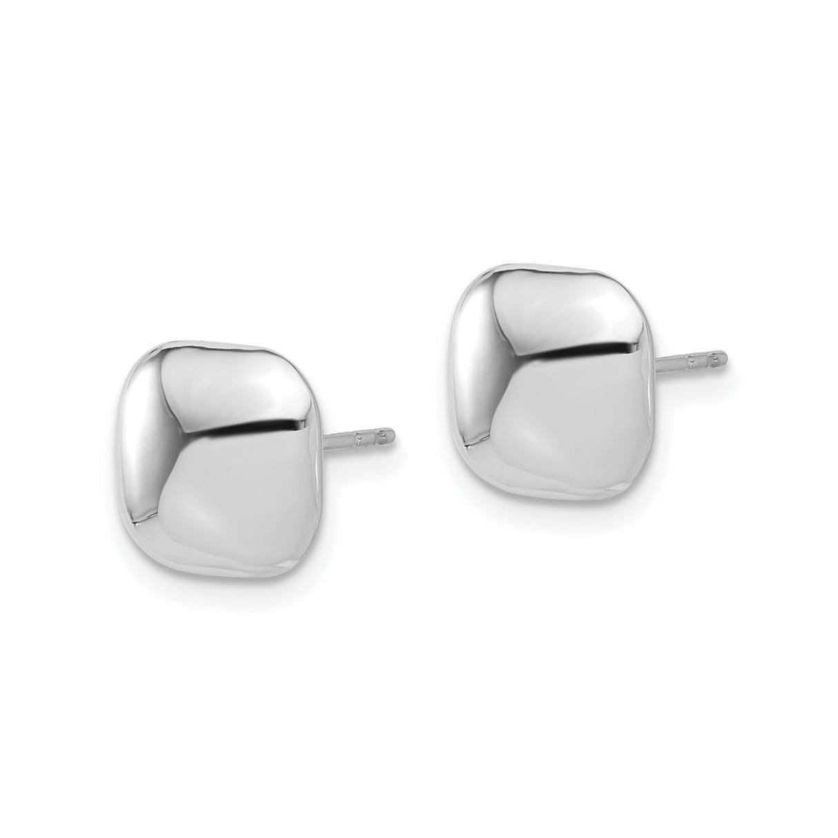 14k White Gold Square Dome Stud Earrings, High Polish Cushion Design, 10mm Post