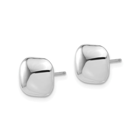 14k White Gold Square Dome Stud Earrings, High Polish Cushion Design, 10mm Post