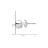 14k White Gold Square Dome Stud Earrings, High Polish Cushion Design, 10mm Post
